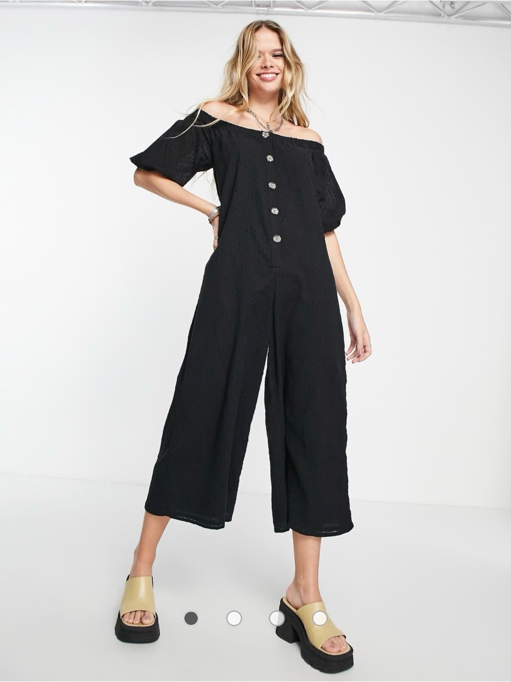 Title: ASOS Design Black Textured Button Front Wide Leg Jumpsuit